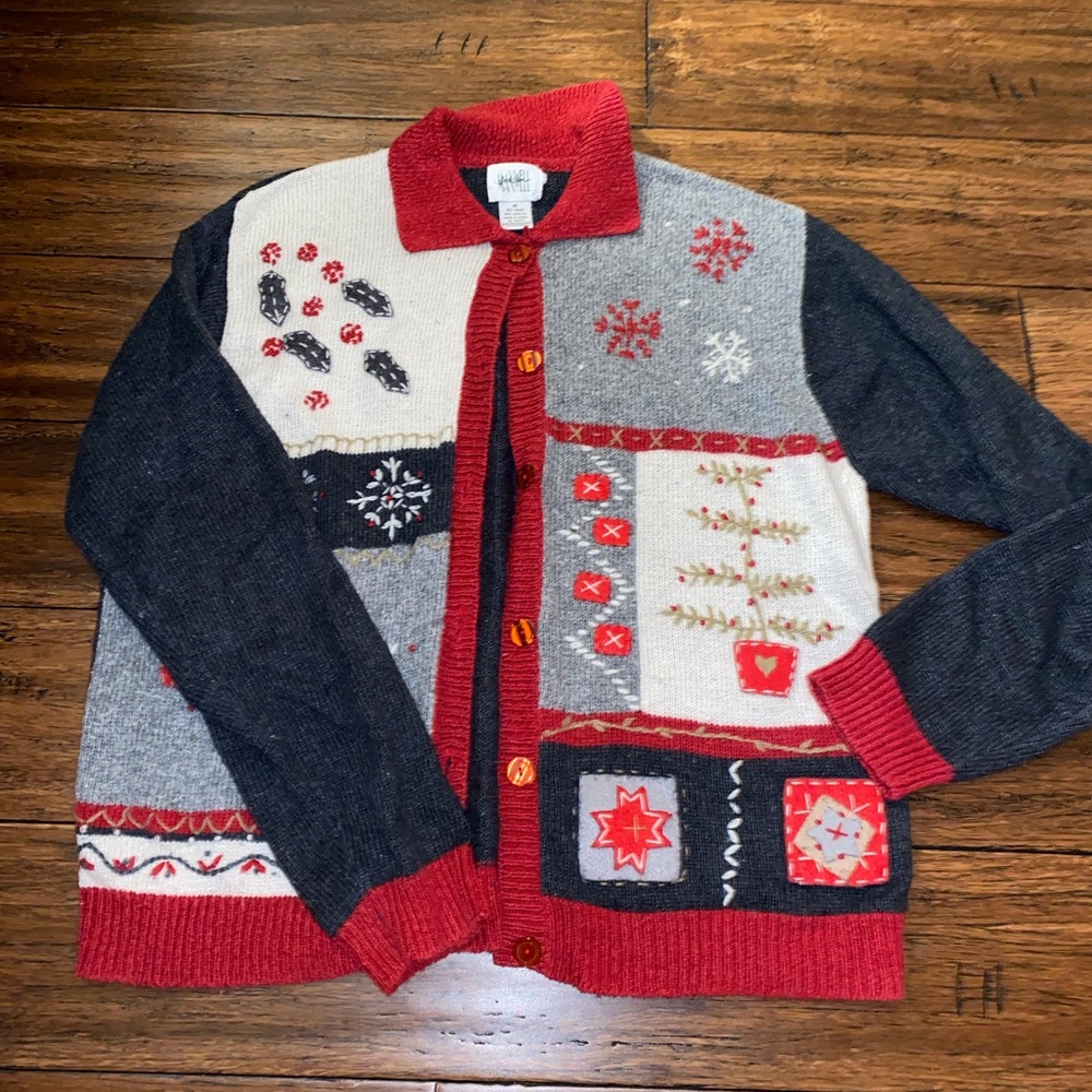 Red and grey Christmas sweater